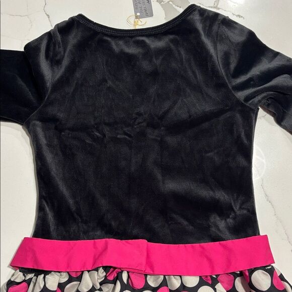 OshKosh B’Gosh | Girls Black Velour Pink Polka Dot Mini Puff Skirt Dress Size 6 - Picture 9 of 16